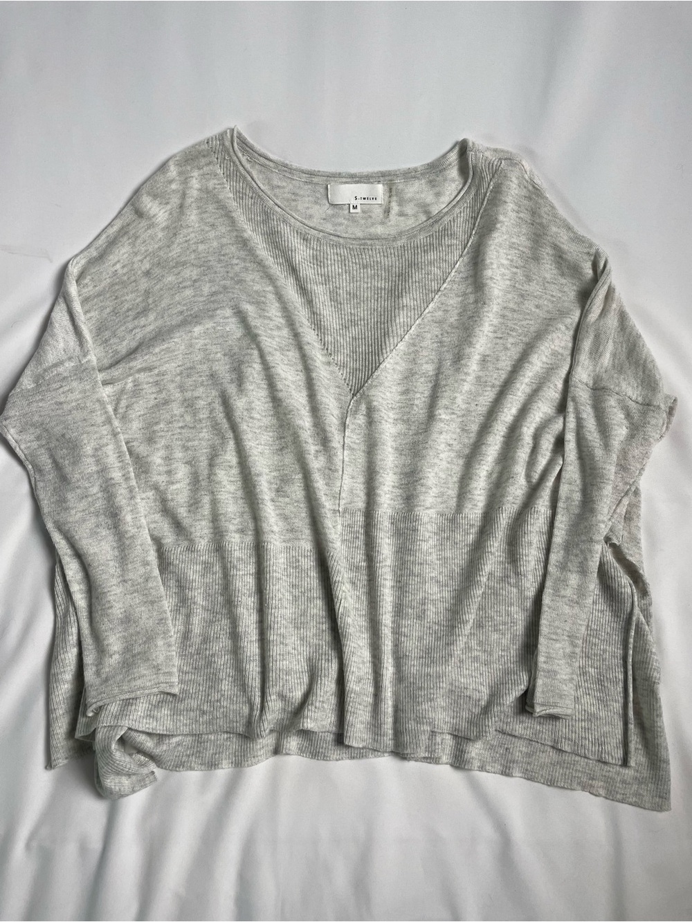 S-TWELVE Gray V-Neck Oversized Knit Sweater – Size Medium